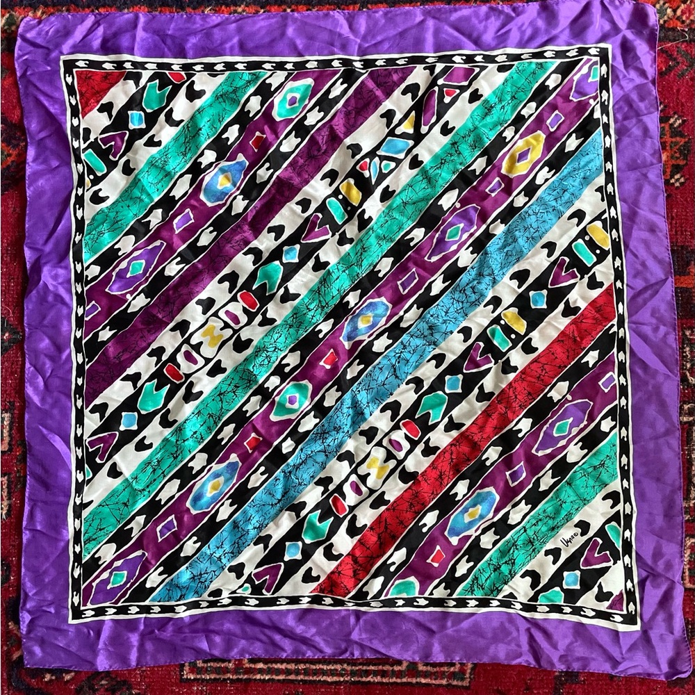 Vintage Vera Neumann 100% silk scarf purple turquoise Vintage 80’s